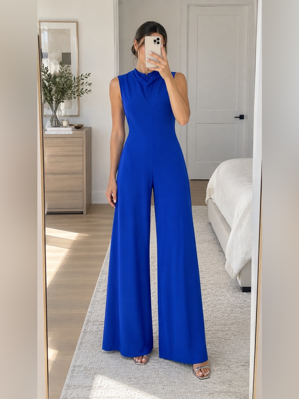 Norma Kamali Sleeveless Electric Blue Wide Leg Jumpsuit Size L/40 NWT